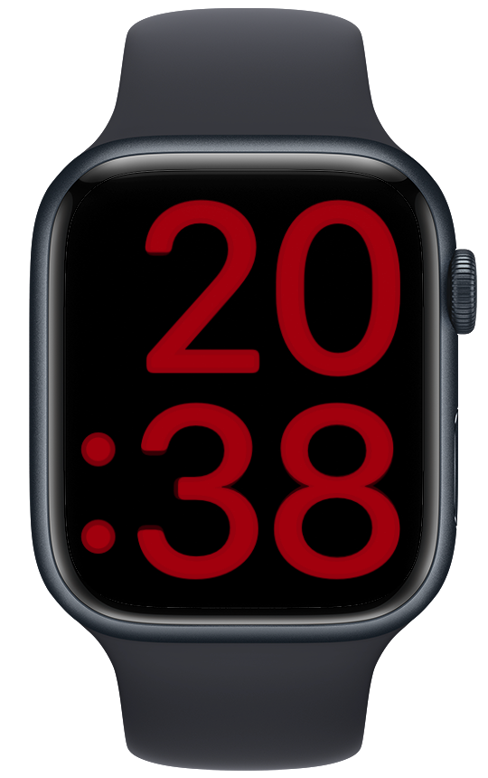Apple Watch with large time in red