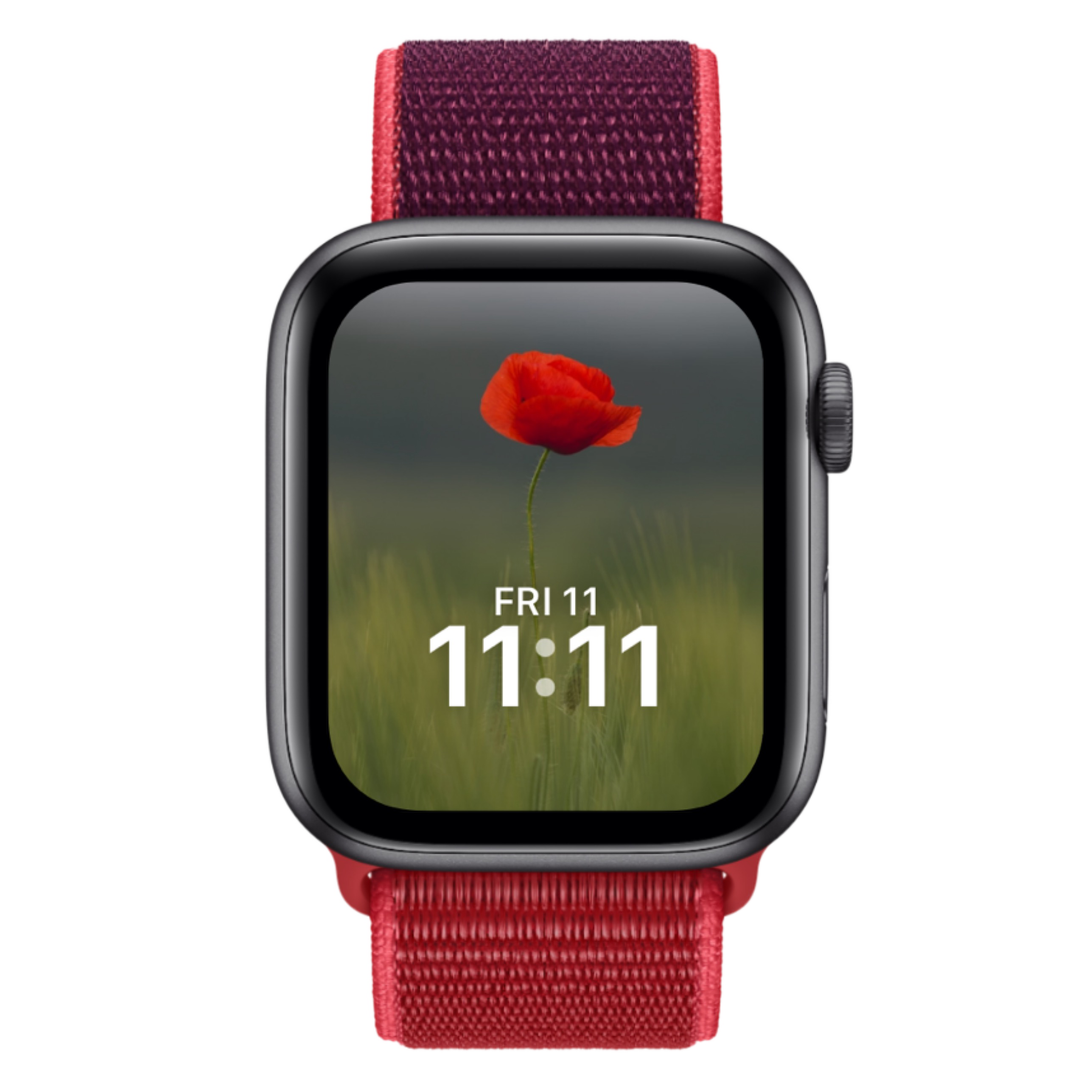 Apple Watch showing poppy watch face 