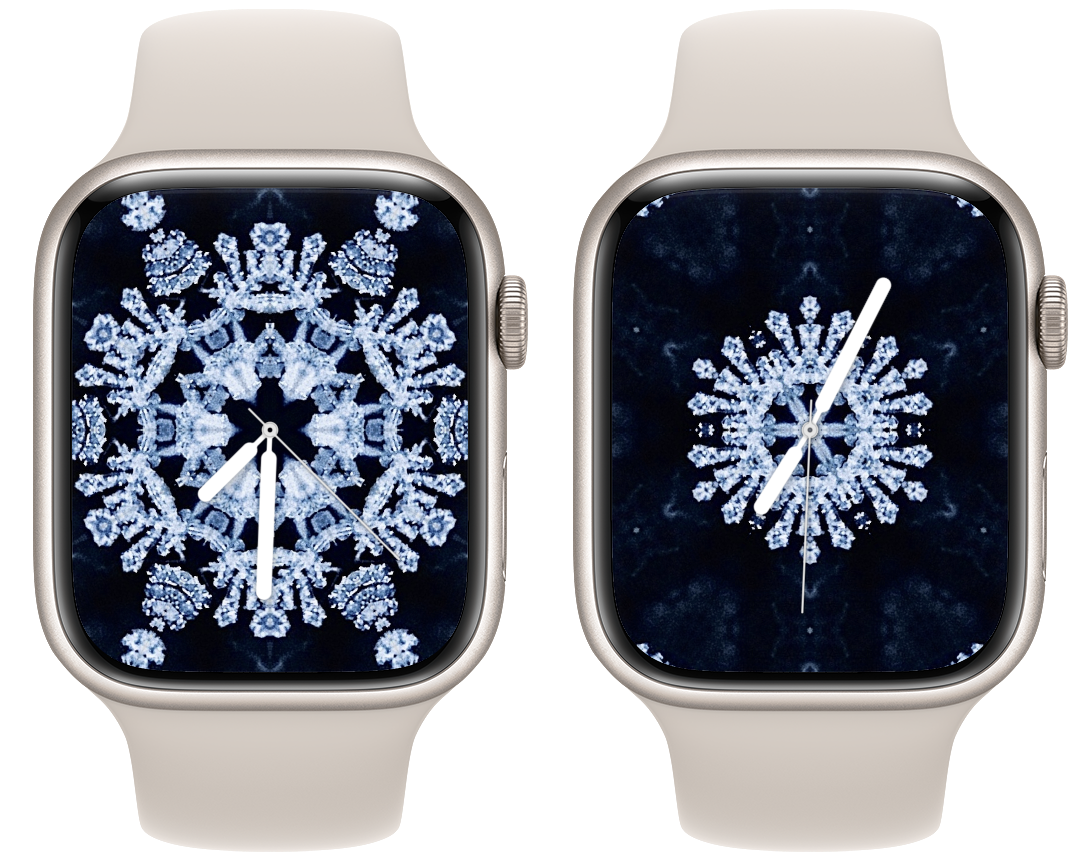 Two Apple Watches with snowflake face