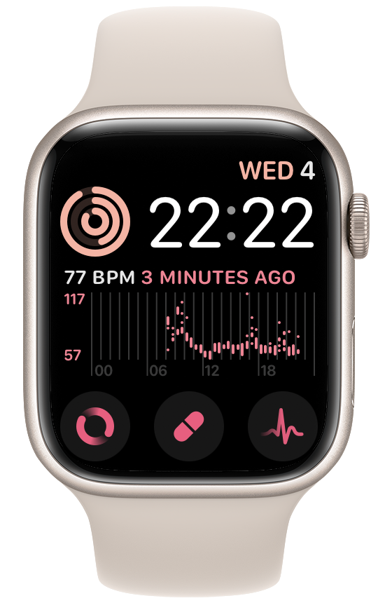 Modular apple watch face with fitness, heart rate, blood O2, medications, and ECG complications